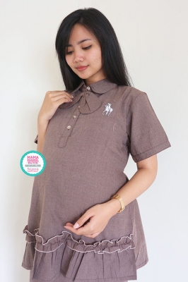 Baju Hamil Setelan Kerja Ibu Hamil Rempel Kerah Pita Berdiri - STD 89